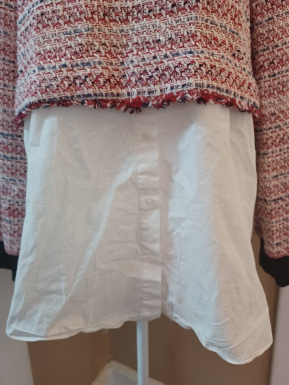 ZARA TRF Tweed Cropped Top with Attached White Shirt Underlayer - Picture 4 of 9